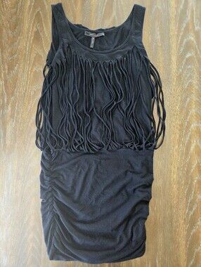 💎BCBGMAXAZRIA Black Fringe Bodycon Mini Dress